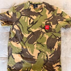 HUF Men's Green and Brown Camo Tee